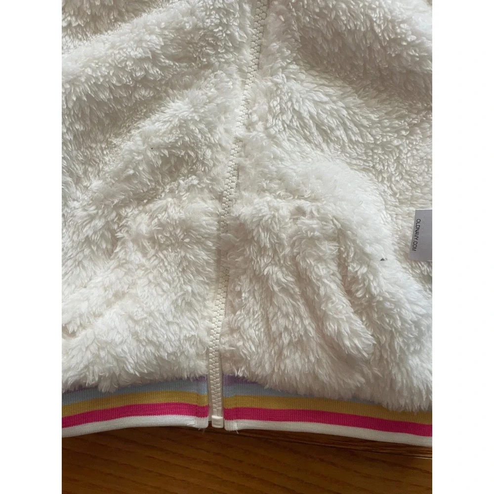 Old Navy Kids White Unicorn Sherpa Fleece Zip Hoodie Jacket Rainbow Hem 2T NEW